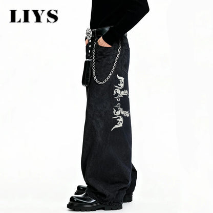 Men's Wide-Leg Black Baggy Jeans – Retro Hip Hop Streetwear Denim