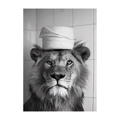 Funny Bathroom Wall Art Poster – Black & White Animal Toilet Paper Print
