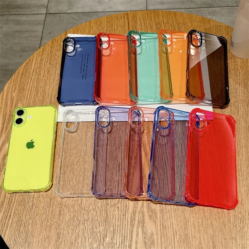 Neon Shockproof Transparent iPhone Case – Candy Color Slim Cover