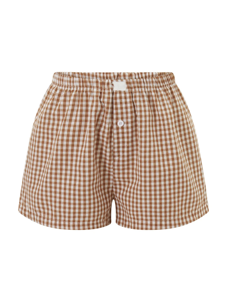 Y2K Plaid Lounge Shorts – Women's Cute Pajama Bottoms with Elastic Waist