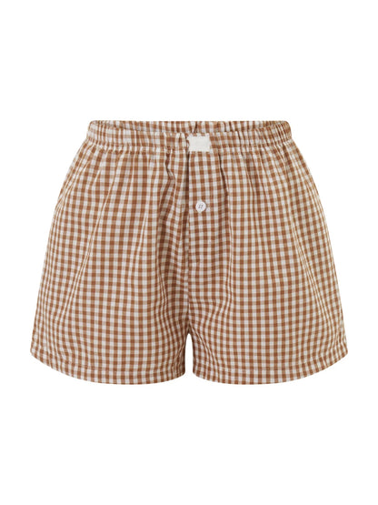 Y2K Plaid Lounge Shorts – Women's Cute Pajama Bottoms with Elastic Waist