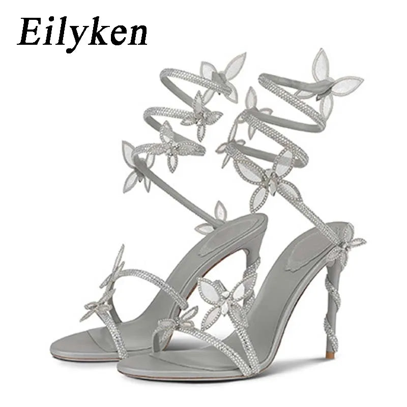 Crystal Butterfly Stiletto Sandals – Open Toe Ankle Strap Heels