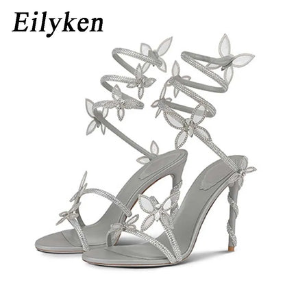 Crystal Butterfly Stiletto Sandals – Open Toe Ankle Strap Heels