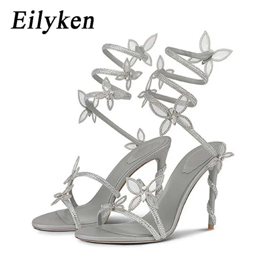 Crystal Butterfly Stiletto Sandals – Open Toe Ankle Strap Heels