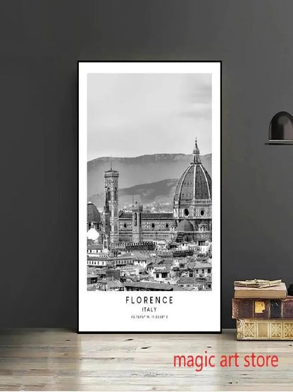 City Travel Poster – Black & White Landmark Wall Art Print for Home Decor