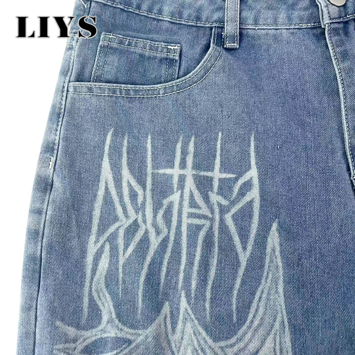 Tribal Graffiti Print Baggy Wide-Leg Jeans – Unisex Hip Hop Style