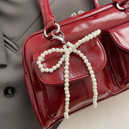 Solid Sewing Thread Fashion Glossy PU Shoulder Bags