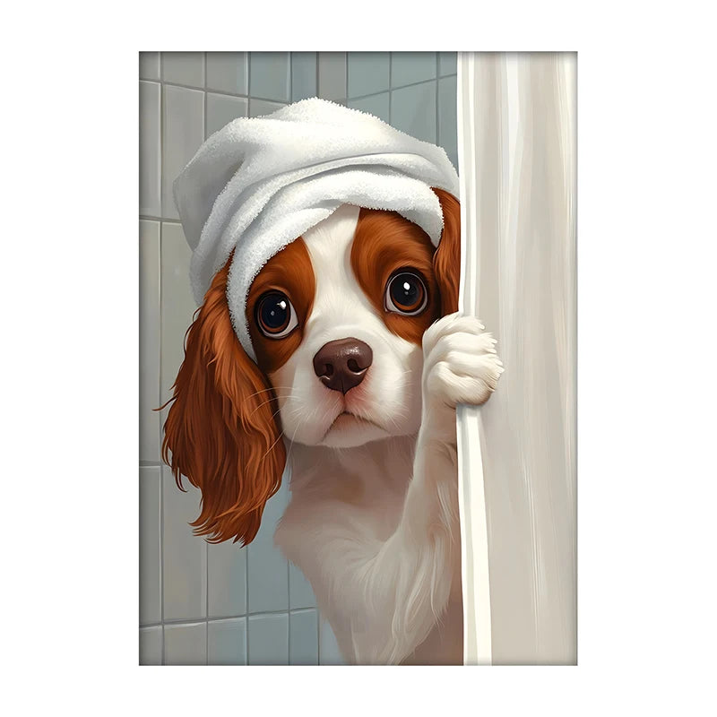 Funny Dog Bathroom Poster – Schnauzer in Bathrobe Wall Art Print