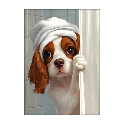 Funny Dog Bathroom Poster – Schnauzer in Bathrobe Wall Art Print