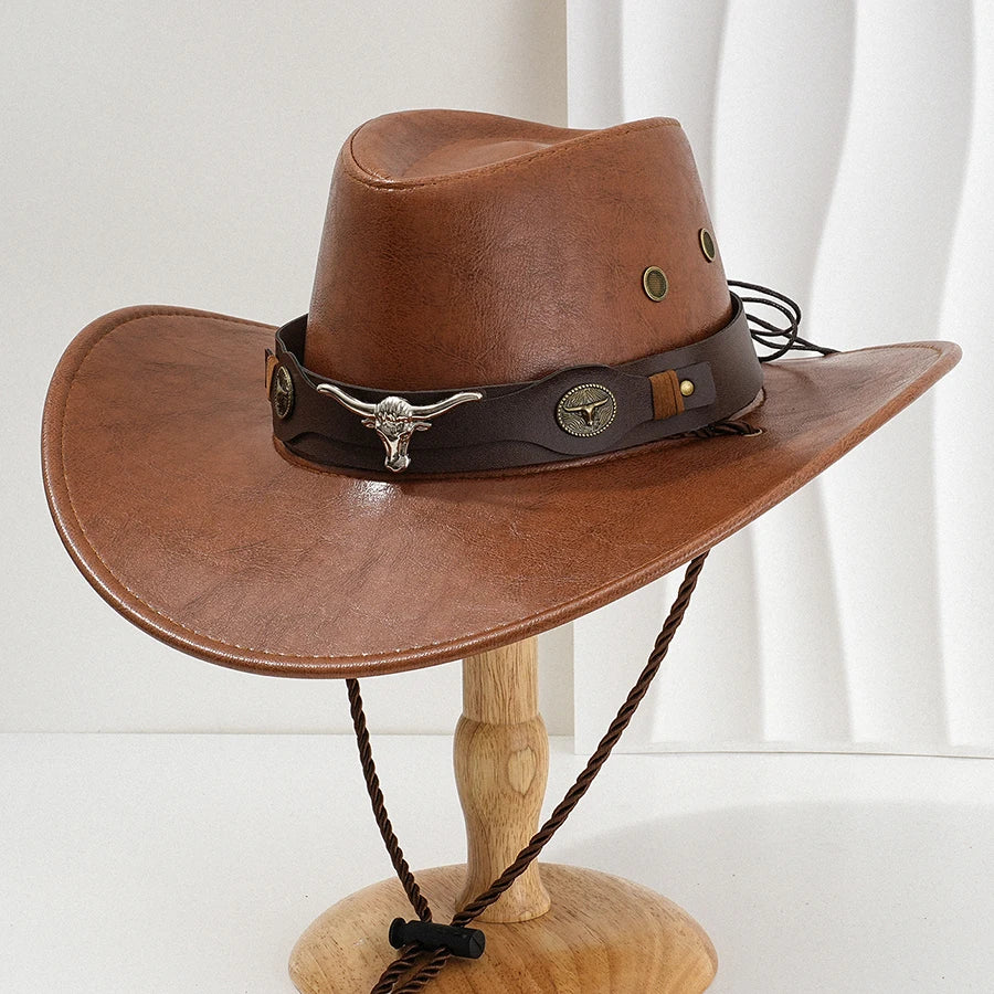 Vintage Faux Leather Western Cowboy Hat Unisex