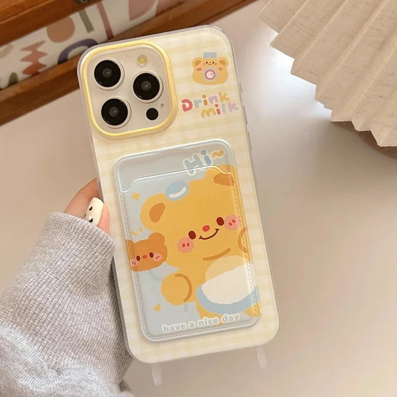 Toast Bear iPhone Case with Card Holder & Lanyard Strap