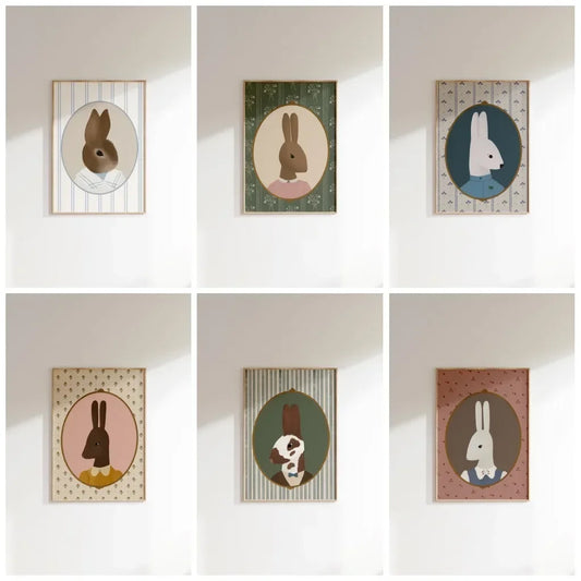 Rabbit Portrait Wall Art Poster – Vintage Nursery Animal Print
