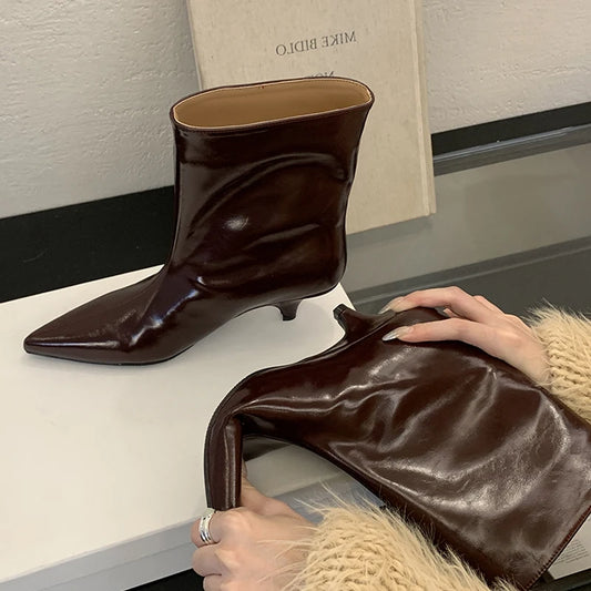 Women's Pointed Toe Kitten Heel Ankle Boots