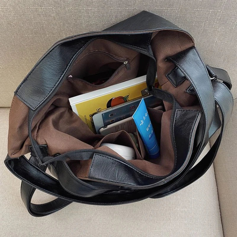 Fashion Big Leather Tote Bag For Women Large Capacity Retro