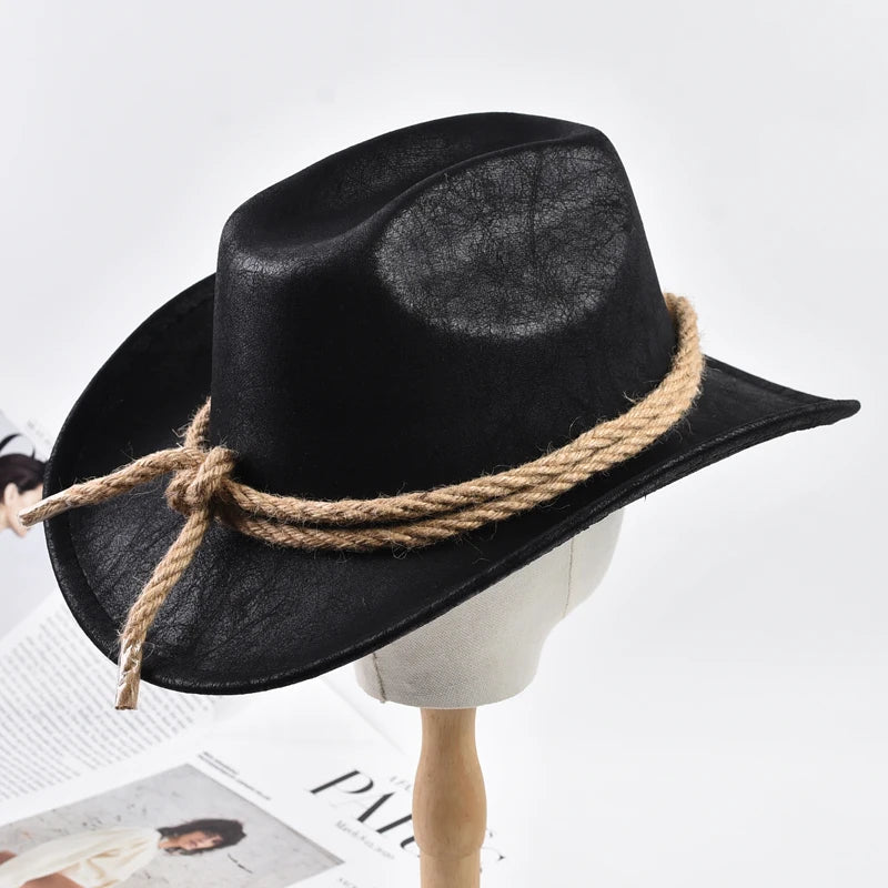 Vintage Western Cowboy Hat with Rope Band – Unisex