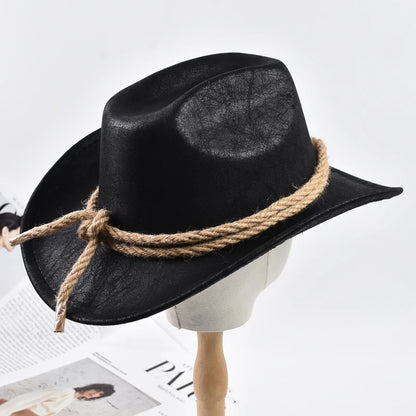 Vintage Western Cowboy Hat with Rope Band – Unisex