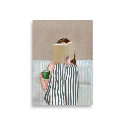 Woman Reading Book Wall Art Print – Minimalist Watercolor Poster