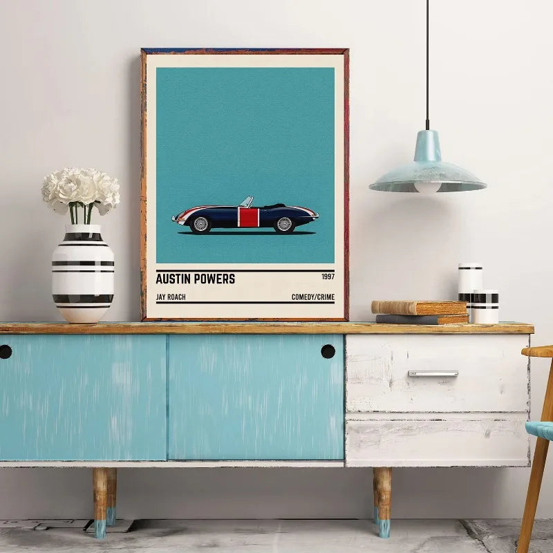 Movie Car Minimalist Poster Wall Art Print | Classic Film Decor