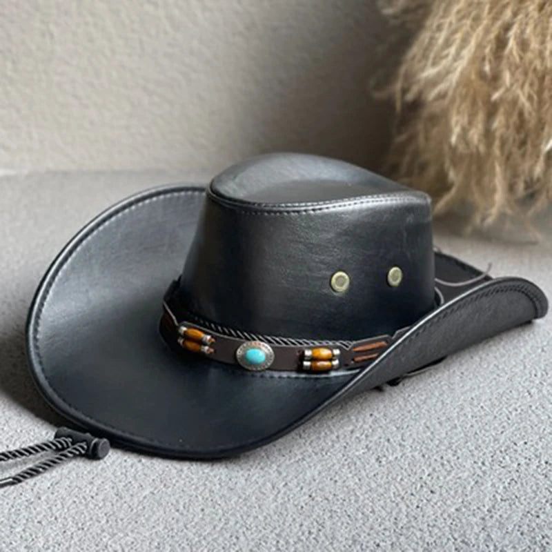 Faux Leather Western Cowboy Hat – Unisex Vintage Style