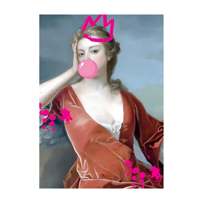 Bubble Gum Baroque Portrait Wall Art Poster – Vintage Altered Art Print