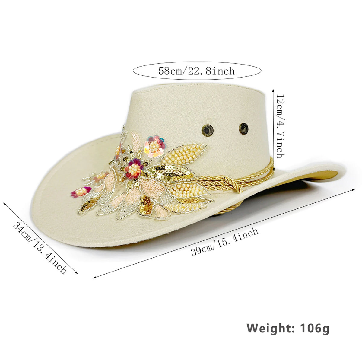 Floral Embroidery Cowgirl Hat – Women's Wide Brim Western