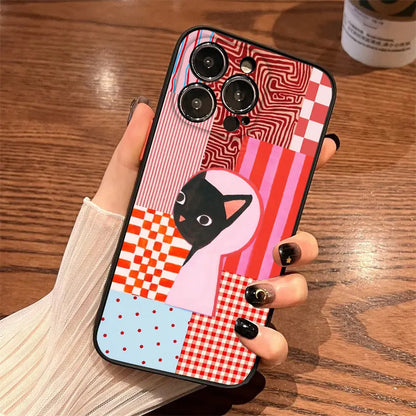 Black Cat Striped Pattern iPhone Case for iPhone 11–17 Series