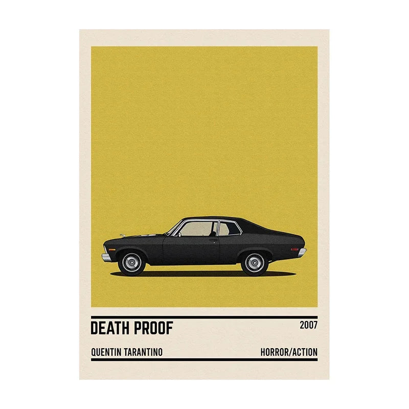 Movie Car Minimalist Poster Wall Art Print | Classic Film Decor