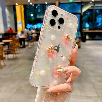 3D Cherry Love Heart iPhone Case – Cute Epoxy Shockproof Cover