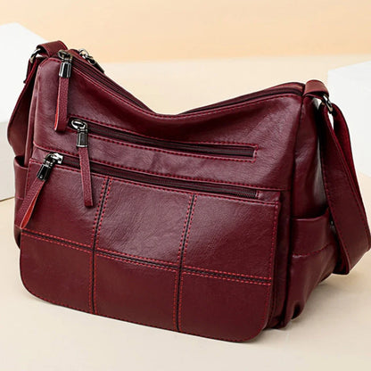 Genuine Leather Shoulder Bag Multi-Pocket Crossbody Handbag