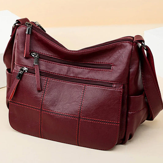 Genuine Leather Shoulder Bag Multi-Pocket Crossbody Handbag
