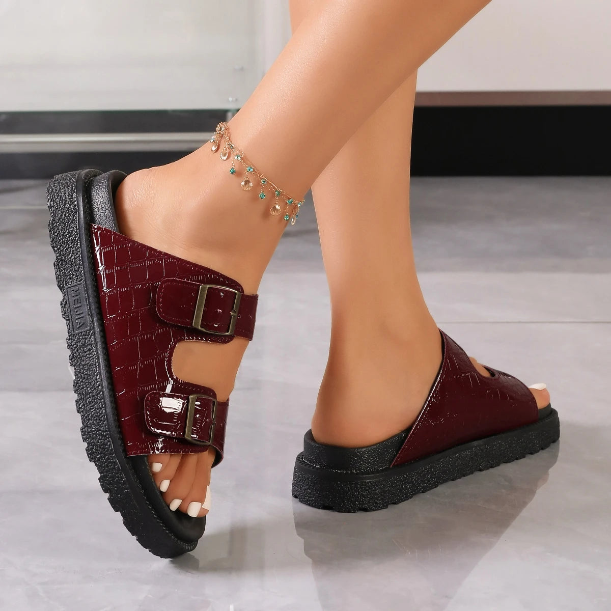 Women's Platform Sandals – Double Metal Buckle Thick Sole Slides