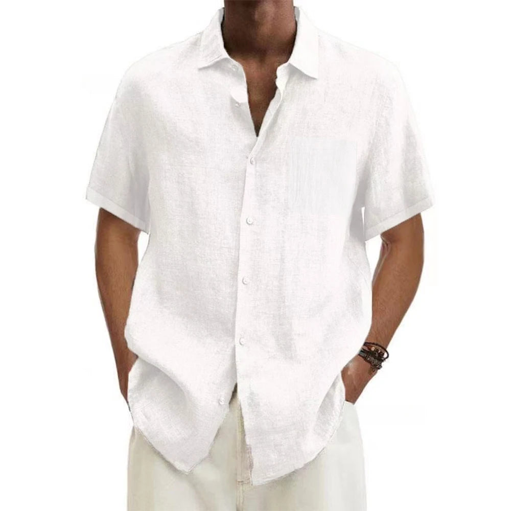 Men's Cotton Linen Short Sleeve Shirt – Summer Casual