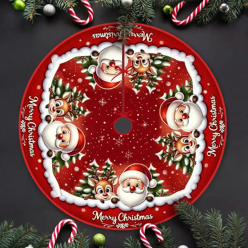 Christmas Tree Skirt – Santa Claus & Reindeer Holiday Decor