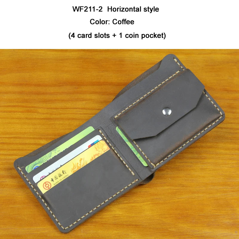 Handmade Crazy Horse Leather Bifold Wallet with Coin Pocket
