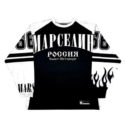 Oversized Goth Long Sleeve Baseball Jersey Shirt – Y2K Streetwear