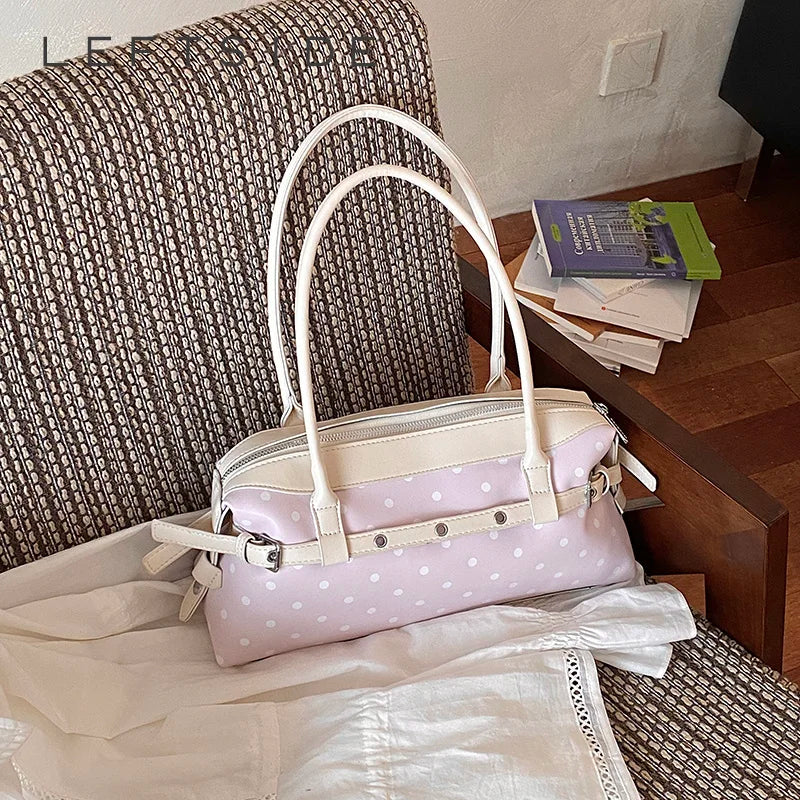 Polka Dot Top Handle Bag – Korean Style Contrast Color Crossbody