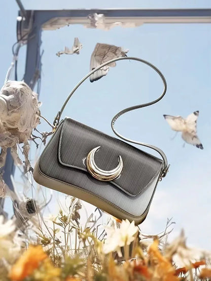Y2K Silver Half-Moon Handbag – Women's Chain Shoulder Bag