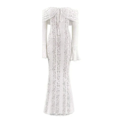 Women's Lace Off-Shoulder Long Sleeve Mini Dress