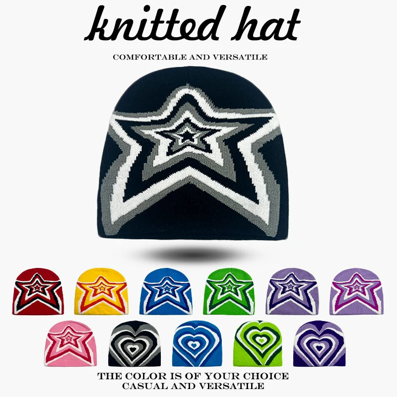 Star Knit Beanie Hat – Color Block Y2K Unisex