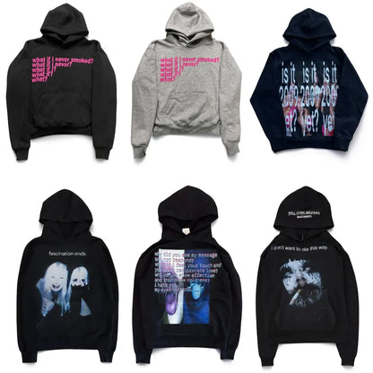 Y2K Graphic Print Oversized Hoodie – Women's Goth Grunge Streetwear Sweatshirt