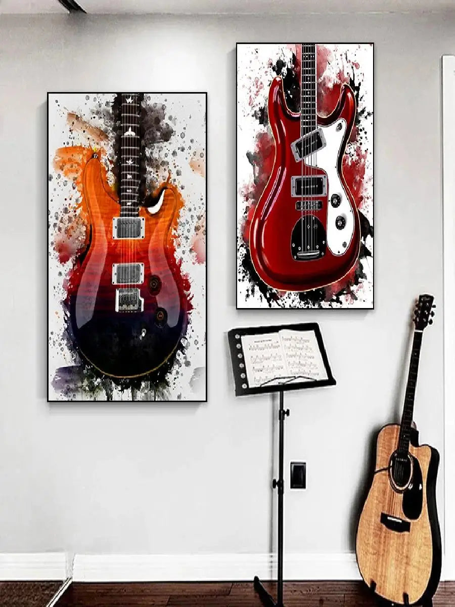 Electric Guitar on Fire Wall Art Print – Music Poster