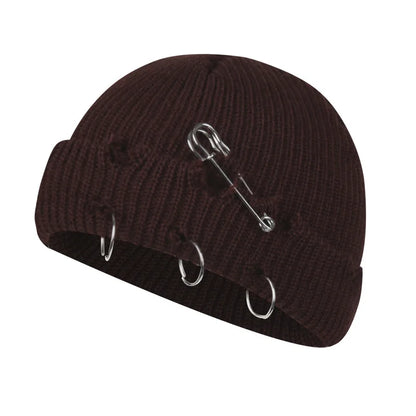 Gothic Punk Knitted Beanie – Y2K Unisex Skull Cap with Pins