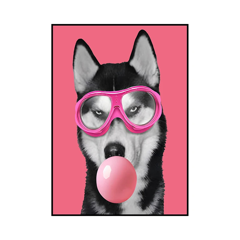 Funny Dog Bubble Gum Poster – Pomeranian with Pink Glasses Wall Art Print