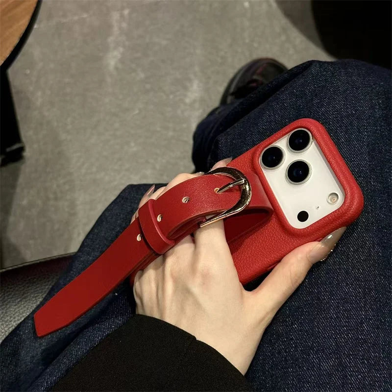 iPhone Leather Case with Wrist Strap – Anti-Drop PU Cover