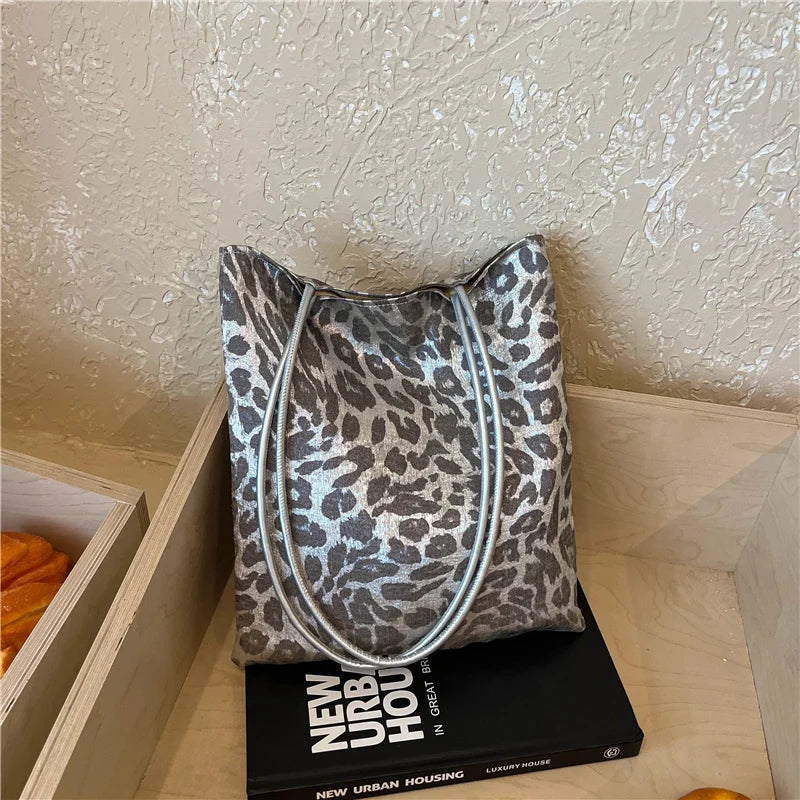 Leopard & Sequin Tote Bag – Women's Glam Shoulder Handbag