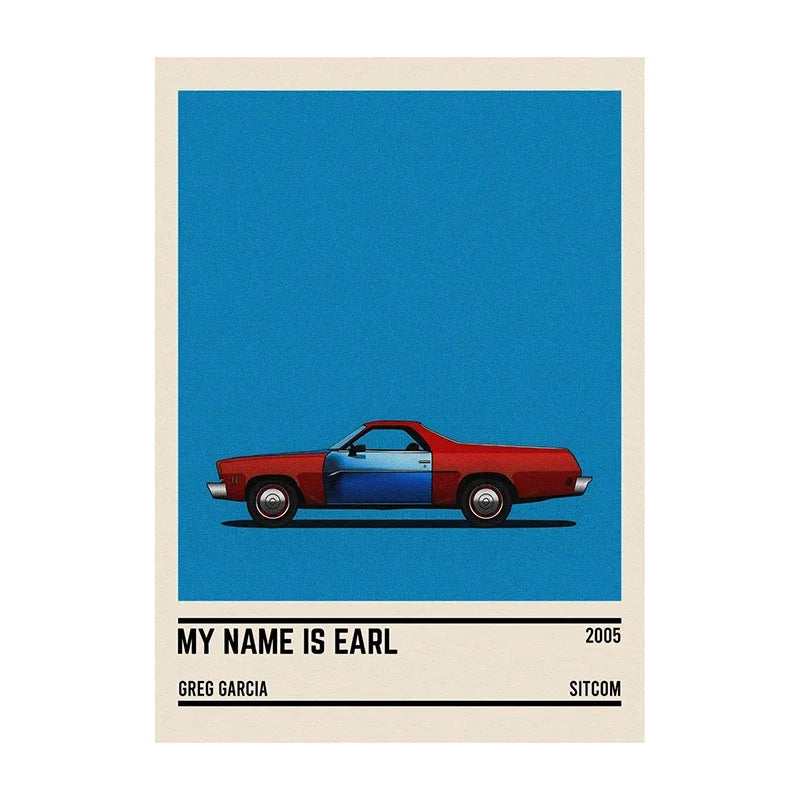 Movie Car Minimalist Poster Wall Art Print | Classic Film Decor