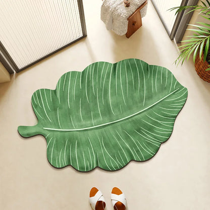 Green Leaf Shaped Bathroom Mat – Absorbent Anti-Slip Diatom Mud Floor Mat