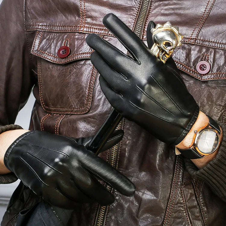 Men's Goatskin Leather Touchscreen Tactical Driving Gloves