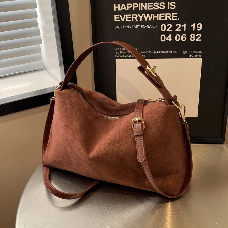 Retro Frosted Shoulder Bag for Women – Textured Crossbody Handbag