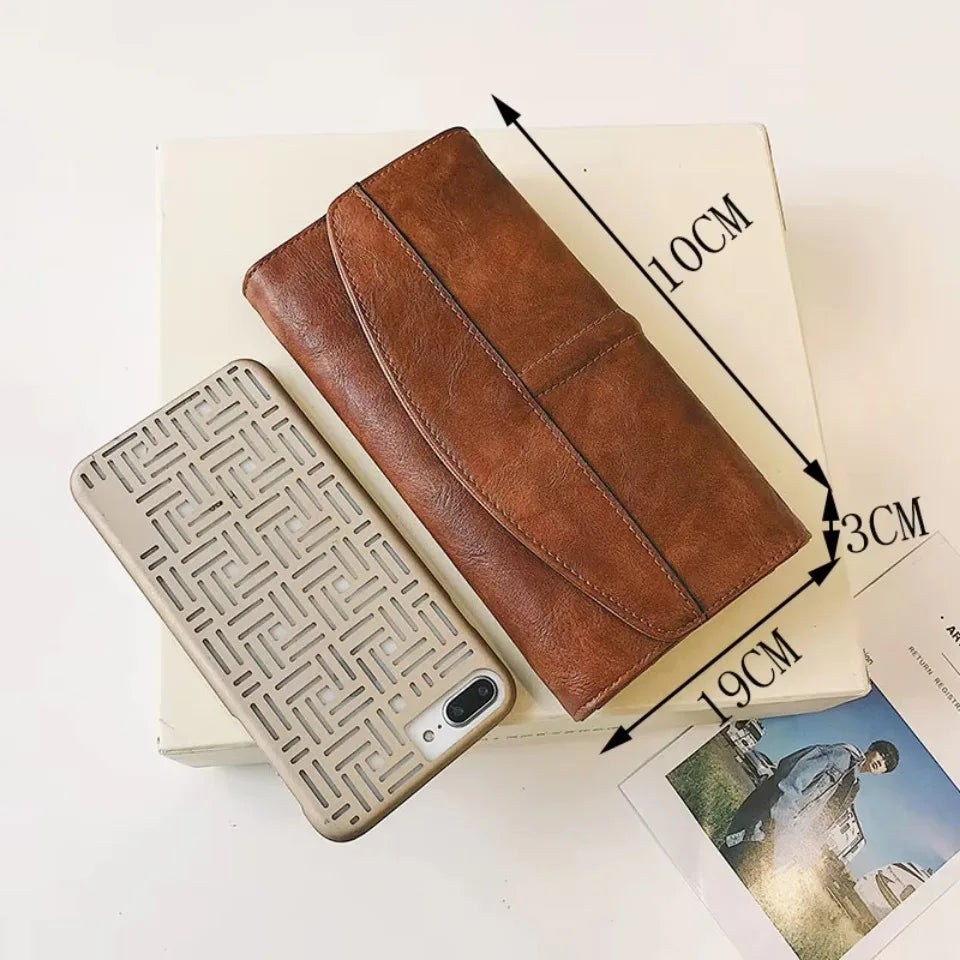 Vintage Trifold Wallet – Women's Long PU Leather Clutch